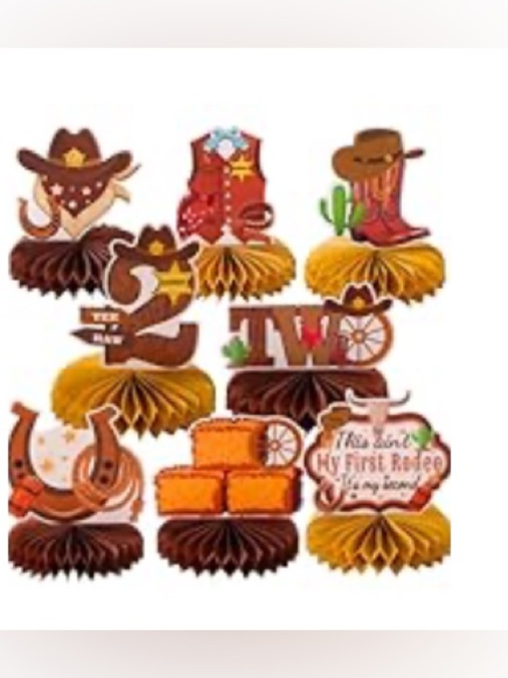 Cowboy Western Party Honeycomb Centerpiece Decorations - Brown & Orange